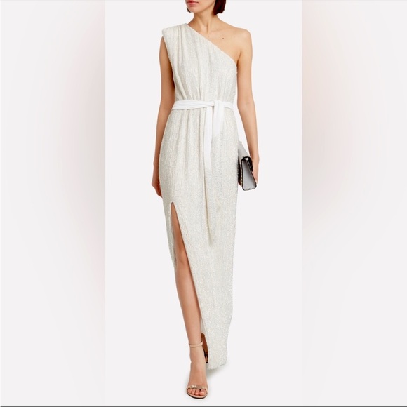 Retrofete Vivien One-Shoulder Sequin Gown | Moonglow White | Med | NWT - Picture 2 of 8
